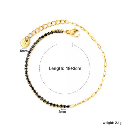 ✨2mm Round Prong-Set Zirconia Bracelet 5-Color Mix | Gold Stainless Steel 18+3cm Chain | Wholesale Stackable Jewelry