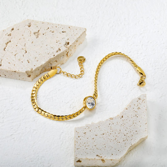 ✨ Wholesale 10mm Swarovski 4.2mm Cuban Chain Bracelet | 18+3cm +6mm Tag Gold