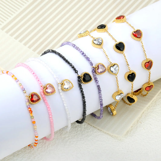 ✨ 18K Gold Plated 17-18+3cm Love Shape Zircon Bracelet Wholesale (MOQ 12+) | Stainless Steel Hypoallergenic 🌍 | Dainty Chain & Charm Bracelets