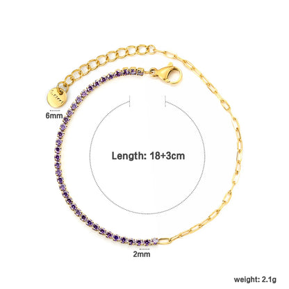 ✨2mm Round Prong-Set Zirconia Bracelet 5-Color Mix | Gold Stainless Steel 18+3cm Chain | Wholesale Stackable Jewelry