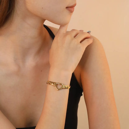 ✨ Wholesale Gold Stainless Steel Heart Bracelet | 16.8*15.3mm Heart Charm & 6.5mm Dense Link Chain | 18+3cm with 6mm Lobster Clasp