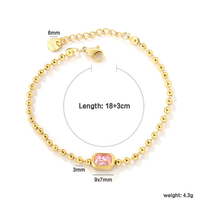 ✨ Wholesale 9x7mm Rectangular Zircon Bracelet | Tri-Color Gold Bead Chain