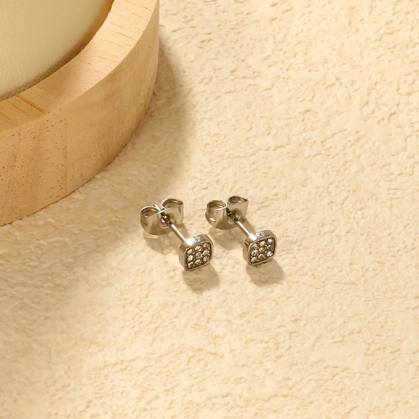 ✨Wholesale 5mm Geometric Stud Earrings | Steel/Gold Stainless Steel | CZ White Diamond | Bulk Ear Jewelry