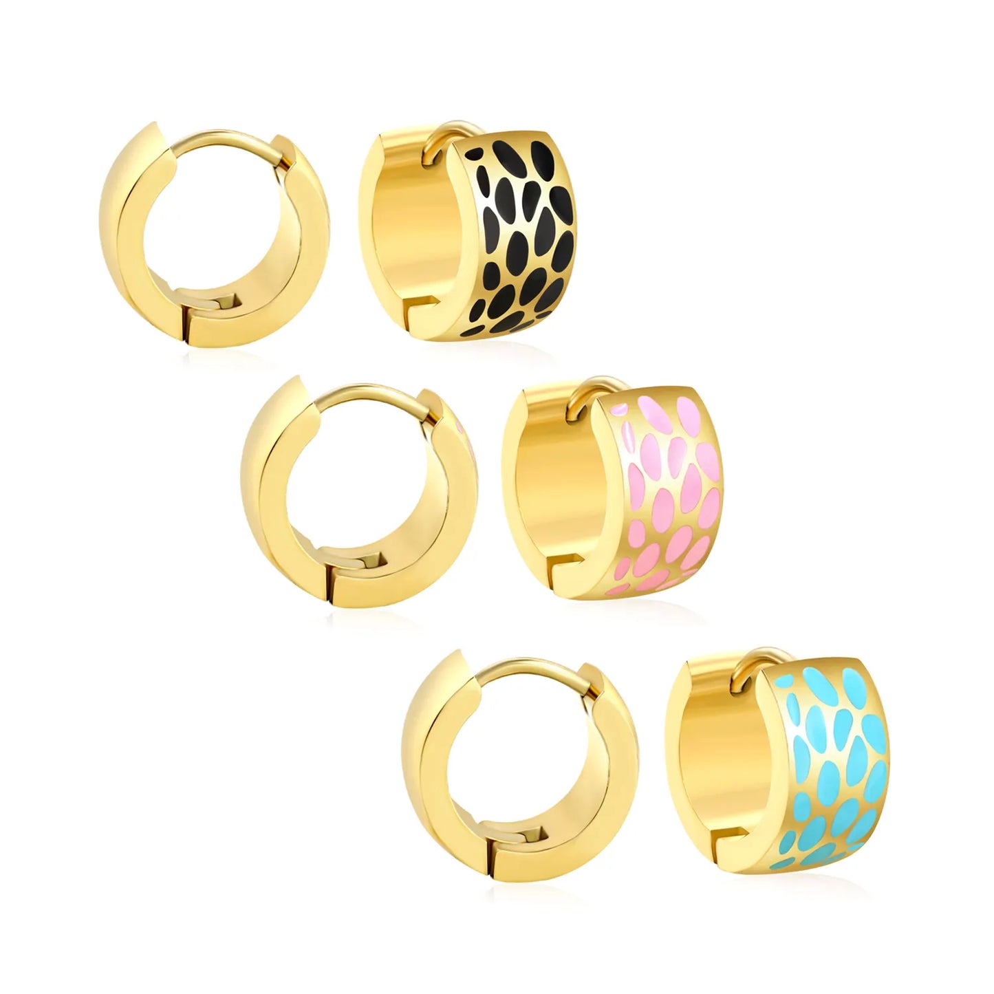 ✨Wholesale 7mm Gold Enamel Drip Ear Cuffs 🐆 | 2.4mm Thick | 9mm Inner Diam | Leopard/Pink/Blue | Stainless Steel Bulk