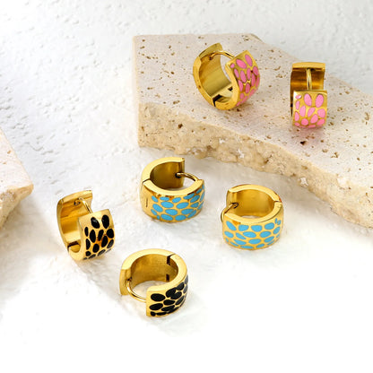 ✨Wholesale 7mm Gold Enamel Drip Ear Cuffs 🐆 | 2.4mm Thick | 9mm Inner Diam | Leopard/Pink/Blue | Stainless Steel Bulk