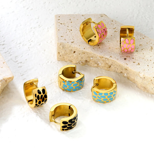 ✨Wholesale 7mm Gold Enamel Drip Ear Cuffs 🐆 | 2.4mm Thick | 9mm Inner Diam | Leopard/Pink/Blue | Stainless Steel Bulk