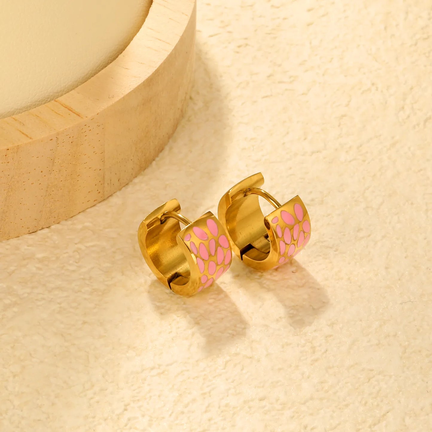 ✨Wholesale 7mm Gold Enamel Drip Ear Cuffs 🐆 | 2.4mm Thick | 9mm Inner Diam | Leopard/Pink/Blue | Stainless Steel Bulk