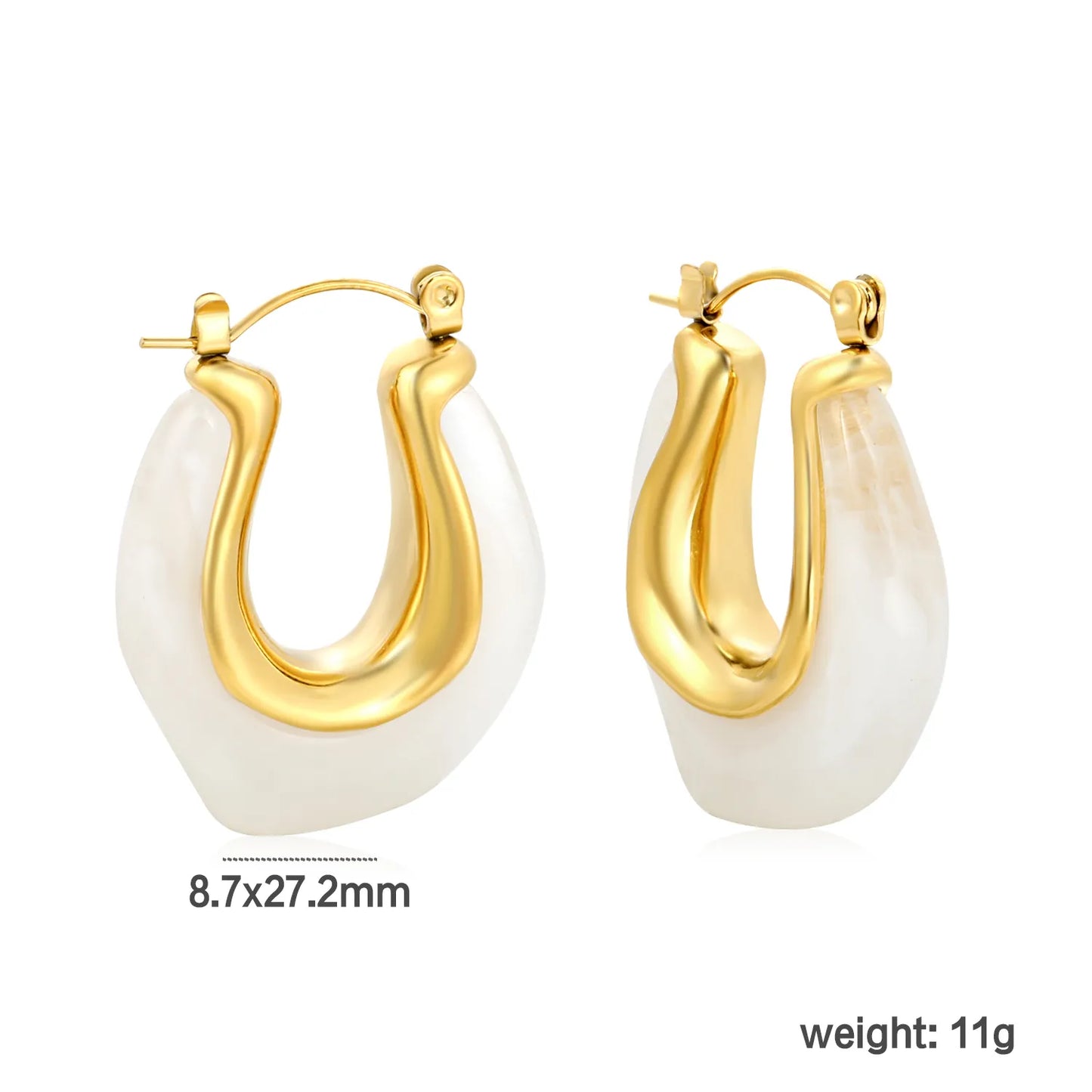 ✨Wholesale Gold Resin Ear Cuffs: 24x27.2mm U-Shape White/Smoky/Amber Resin Inlays | Stainless Steel No-Piercing Boho Jewelry Bulk