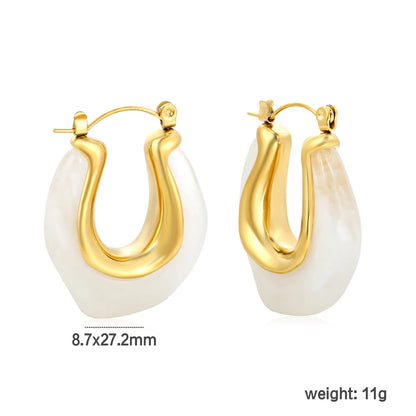 ✨Wholesale Gold Resin Ear Cuffs: 24x27.2mm U-Shape White/Smoky/Amber Resin Inlays | Stainless Steel No-Piercing Boho Jewelry Bulk