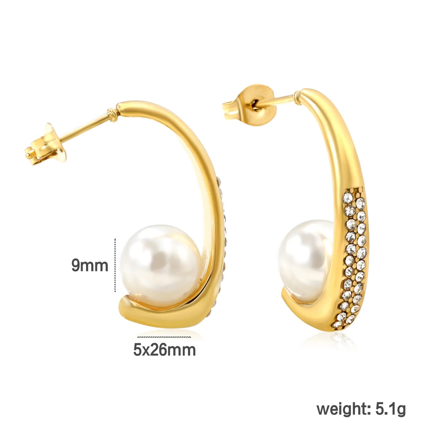 🌟 Wholesale Gold CZ & Pearl Earrings | 26mm C-Curve + 9mm