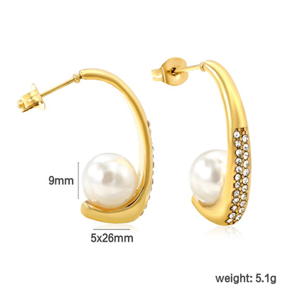 🌟 Wholesale Gold CZ & Pearl Earrings | 26mm C-Curve + 9mm