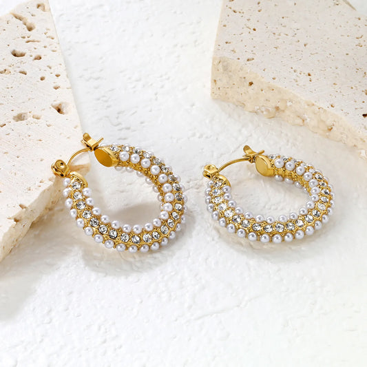 ✨Wholesale Gold Pearl Ear Cuffs | 26x24mm Stainless Steel Clip-On | White Simulated Pearls | No-Piercing Ear Jewelry Bulk