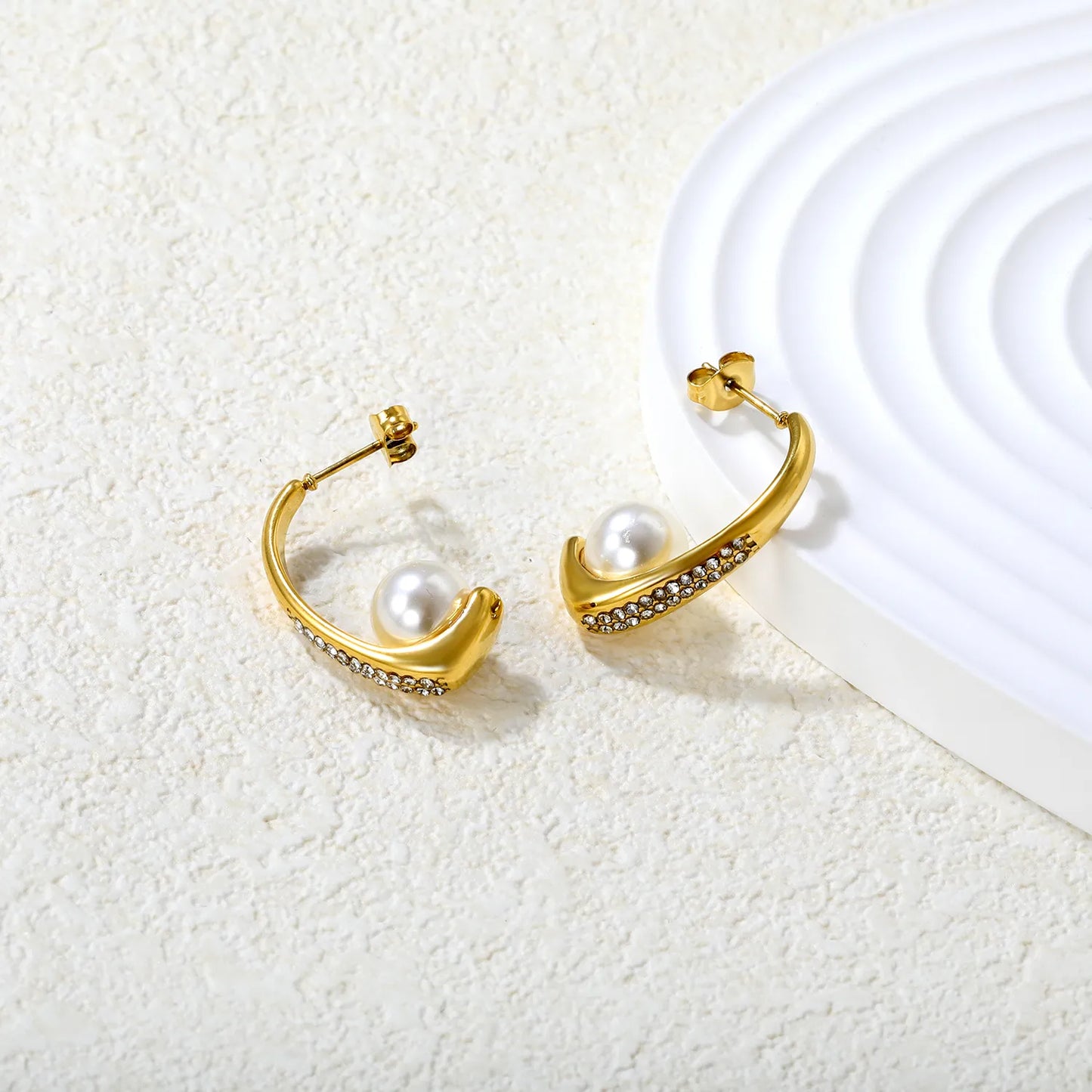 🌟 Wholesale Gold CZ & Pearl Earrings | 26mm C-Curve + 9mm