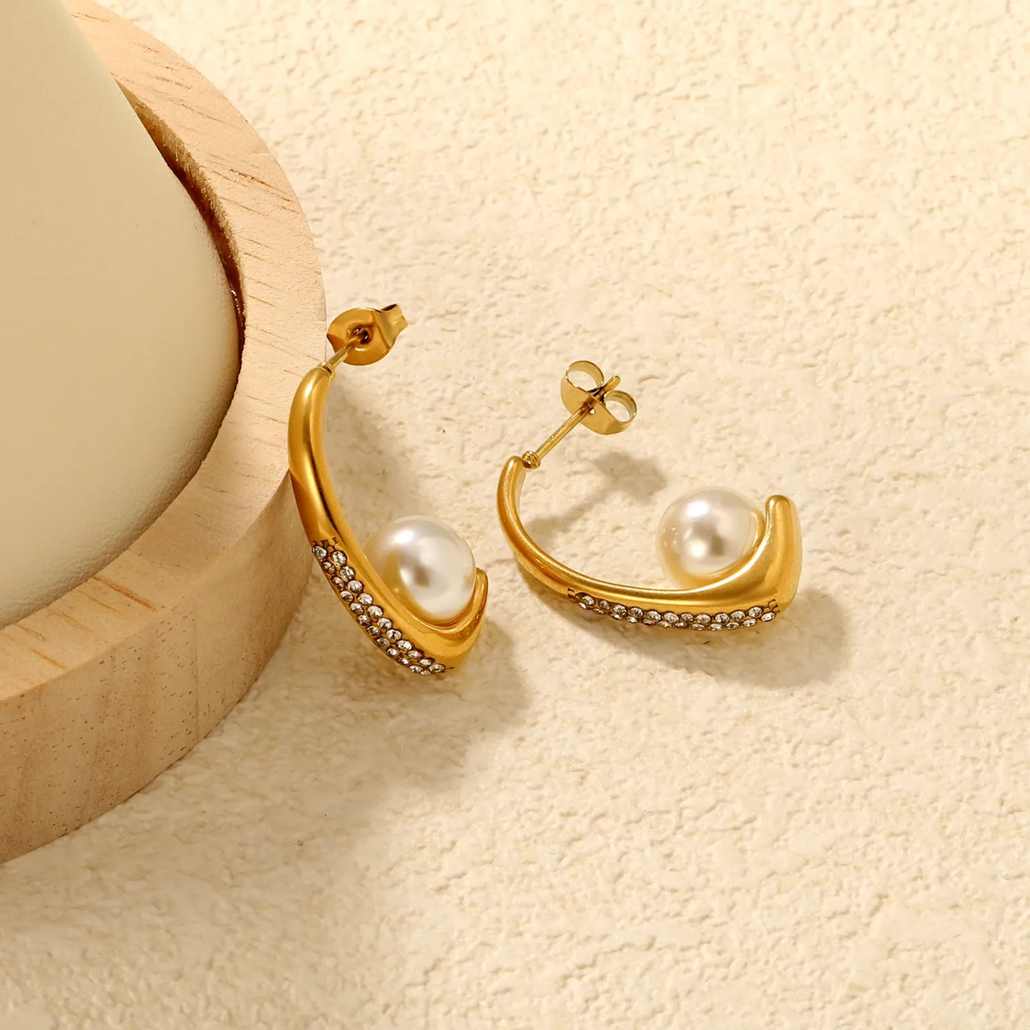 🌟 Wholesale Gold CZ & Pearl Earrings | 26mm C-Curve + 9mm