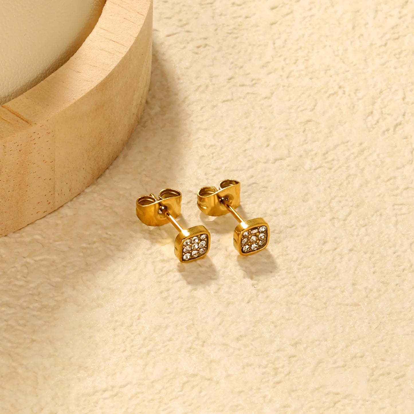✨Wholesale 5mm Geometric Stud Earrings | Steel/Gold Stainless Steel | CZ White Diamond | Bulk Ear Jewelry