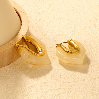 ✨Wholesale Gold Asymmetrical Resin Ear Cuffs | 25.6x29.7mm V-Shape | White/Smoky Black/Amber | Stainless Steel Bulk