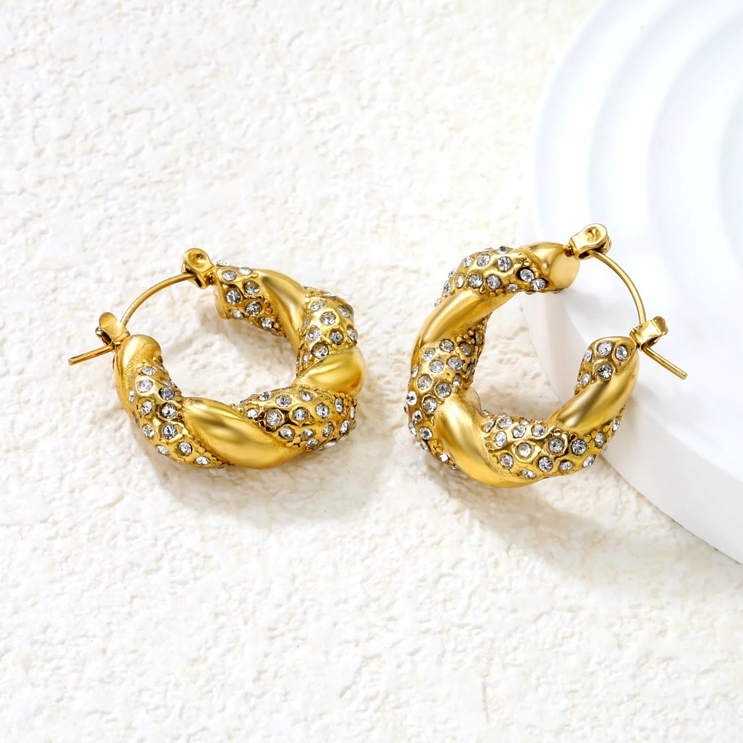 ✨Gold Vine Ear Cuffs w/ Crystals | 24.4x21.4mm Boho U-Cuff | Stainless Steel No-Piercing Wholesale