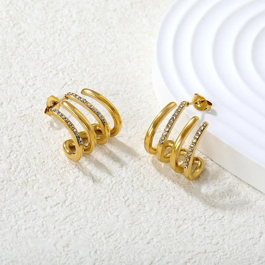 ✨ Wholesale Gold CZ Cluster Studs | 17.5x18mm C-Shape
