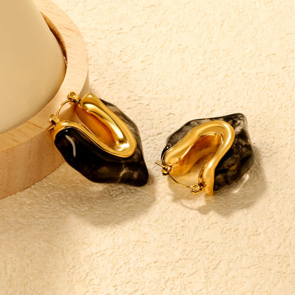 ✨Wholesale Gold Asymmetrical Resin Ear Cuffs | 25.6x29.7mm V-Shape | White/Smoky Black/Amber | Stainless Steel Bulk