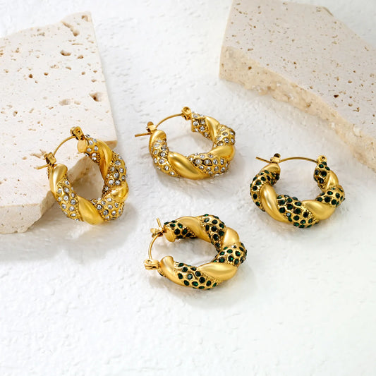 ✨Gold Vine Ear Cuffs w/ Crystals | 24.4x21.4mm Boho U-Cuff | Stainless Steel No-Piercing Wholesale
