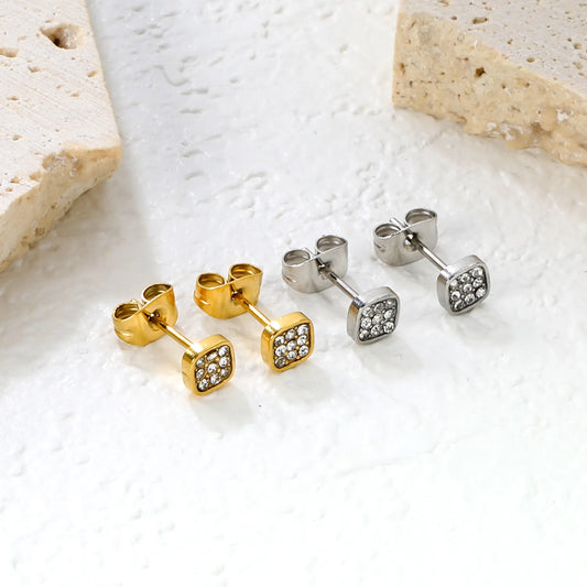 ✨Wholesale 5mm Geometric Stud Earrings | Steel/Gold Stainless Steel | CZ White Diamond | Bulk Ear Jewelry