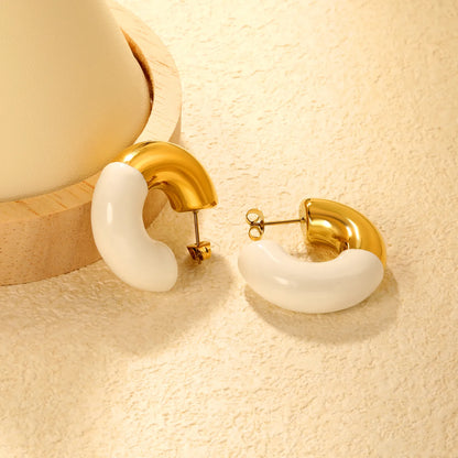 ✨Gold Drip Enamel C-Earrings | 10.3x31.2mm Stainless Steel | White/Black/Red Wholesale