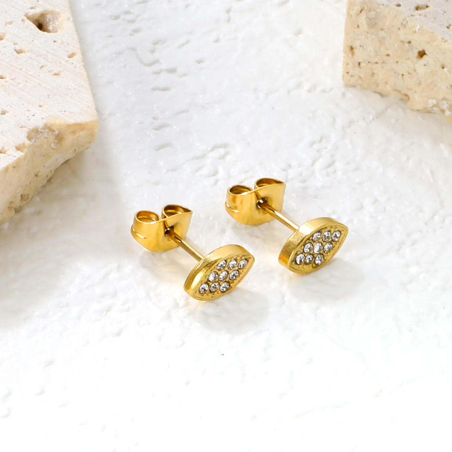 🍃Wholesale 8.2x5mm Leaf CZ Ear Studs | Gold Stainless Steel