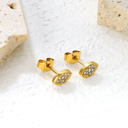 🍃Wholesale 8.2x5mm Leaf CZ Ear Studs | Gold Stainless Steel