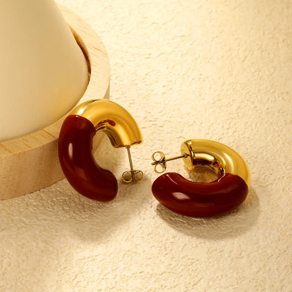 ✨Gold Drip Enamel C-Earrings | 10.3x31.2mm Stainless Steel | White/Black/Red Wholesale