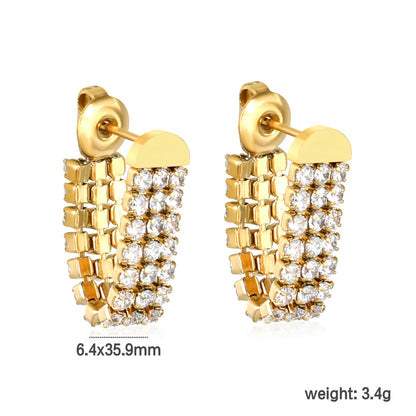 💎Wholesale 6.4x35.9mm Triple CZ Tassel Earrings | Steel/Gold SS