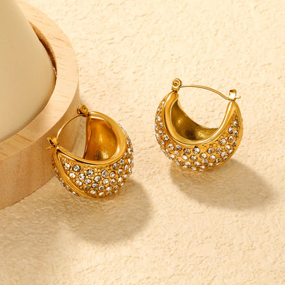 ✨Gold Boat Earrings w/ White Crystals | 25x21mm Stainless Steel Studs | Wholesale Bulk