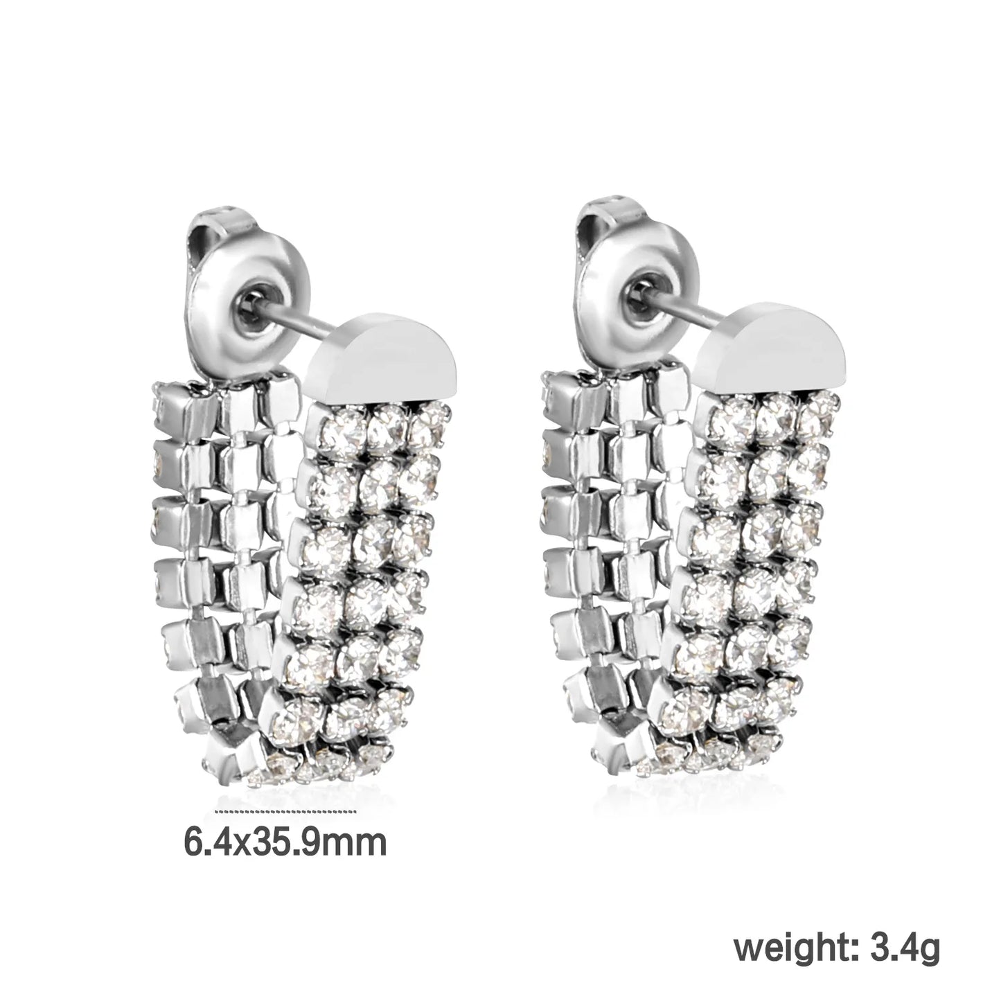💎Wholesale 6.4x35.9mm Triple CZ Tassel Earrings | Steel/Gold SS