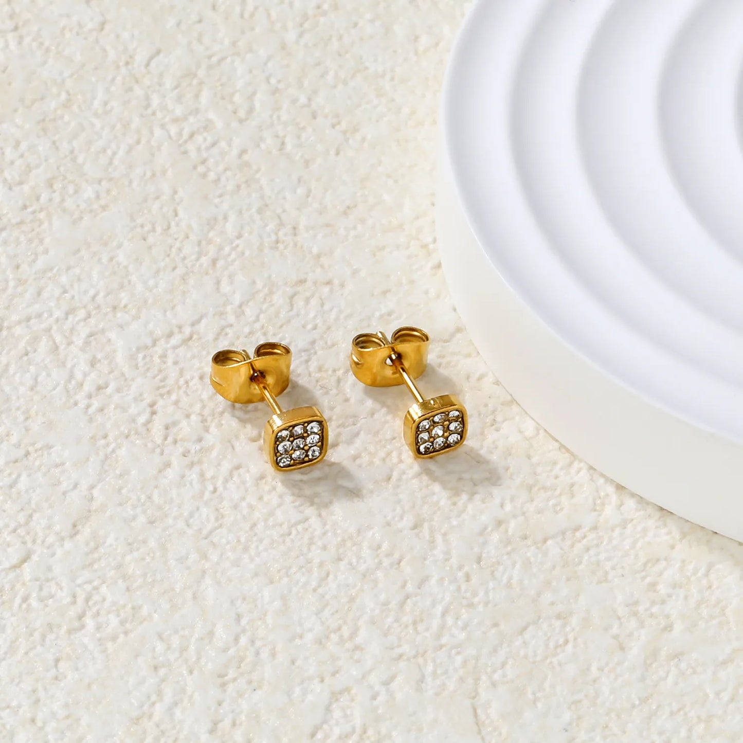 ✨Wholesale 5mm Geometric Stud Earrings | Steel/Gold Stainless Steel | CZ White Diamond | Bulk Ear Jewelry