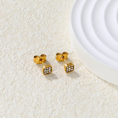 ✨Wholesale 5mm Geometric Stud Earrings | Steel/Gold Stainless Steel | CZ White Diamond | Bulk Ear Jewelry