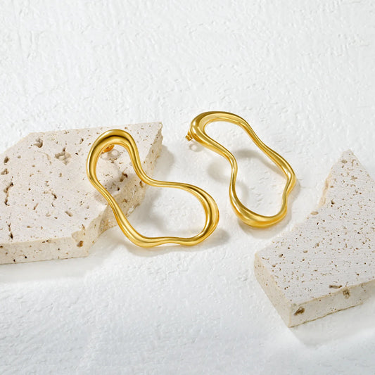 ✨ Wholesale Twisted Geo Earrings | 28x48mm Gold Steel Studs