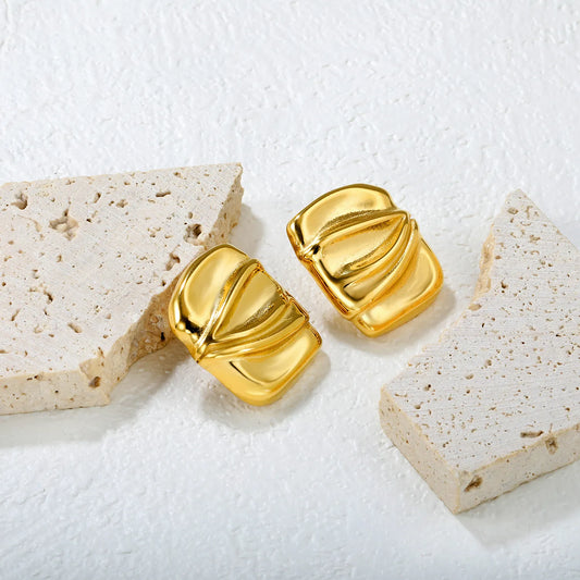 ✨📌 Wholesale Gold Button Studs | 24x28mm Rectangular Earrings