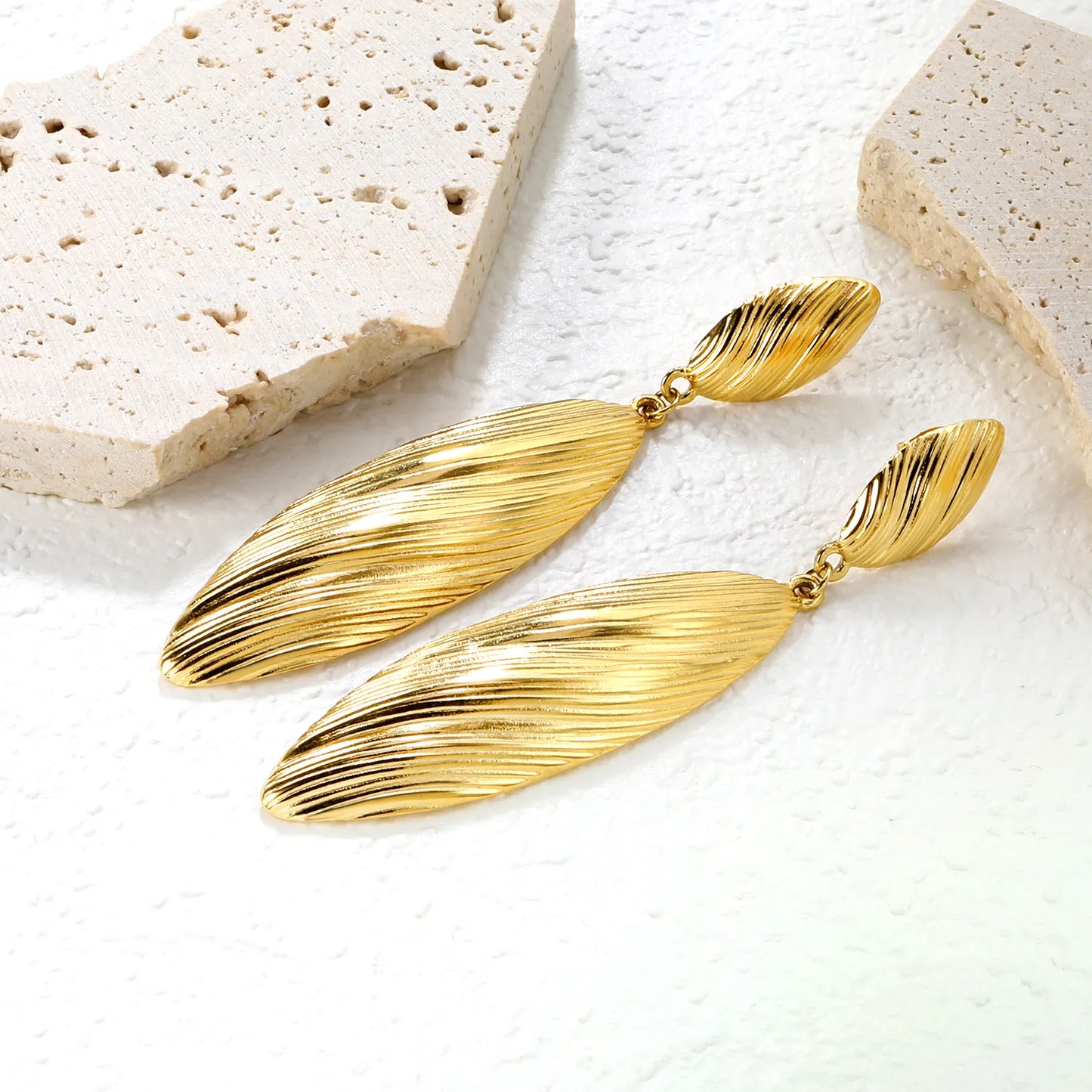 ✨ Wholesale 56.2mm Leaf Drop Earrings | Gold Stainless Steel Studs
