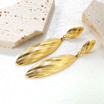 ✨ Wholesale 56.2mm Leaf Drop Earrings | Gold Stainless Steel Studs