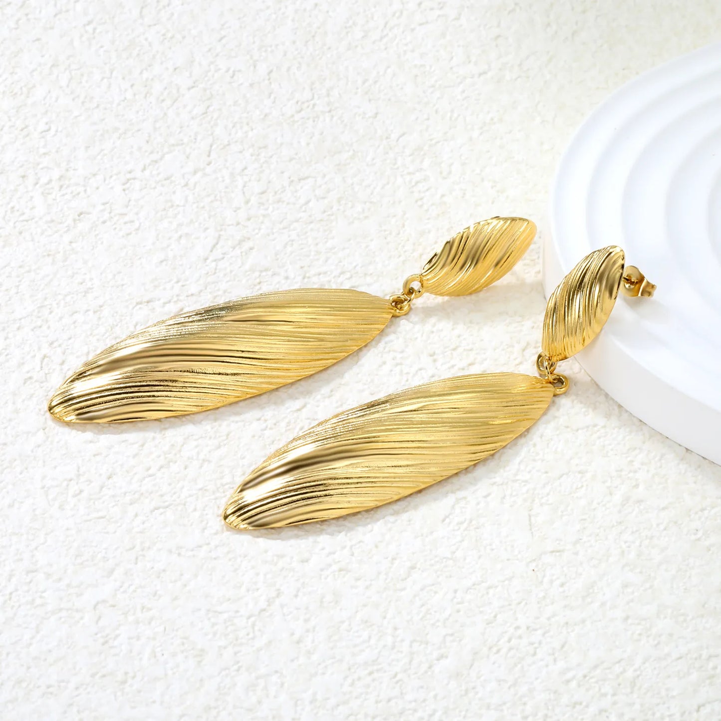 ✨ Wholesale 56.2mm Leaf Drop Earrings | Gold Stainless Steel Studs