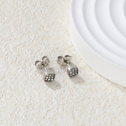✨Wholesale 5mm Geometric Stud Earrings | Steel/Gold Stainless Steel | CZ White Diamond | Bulk Ear Jewelry