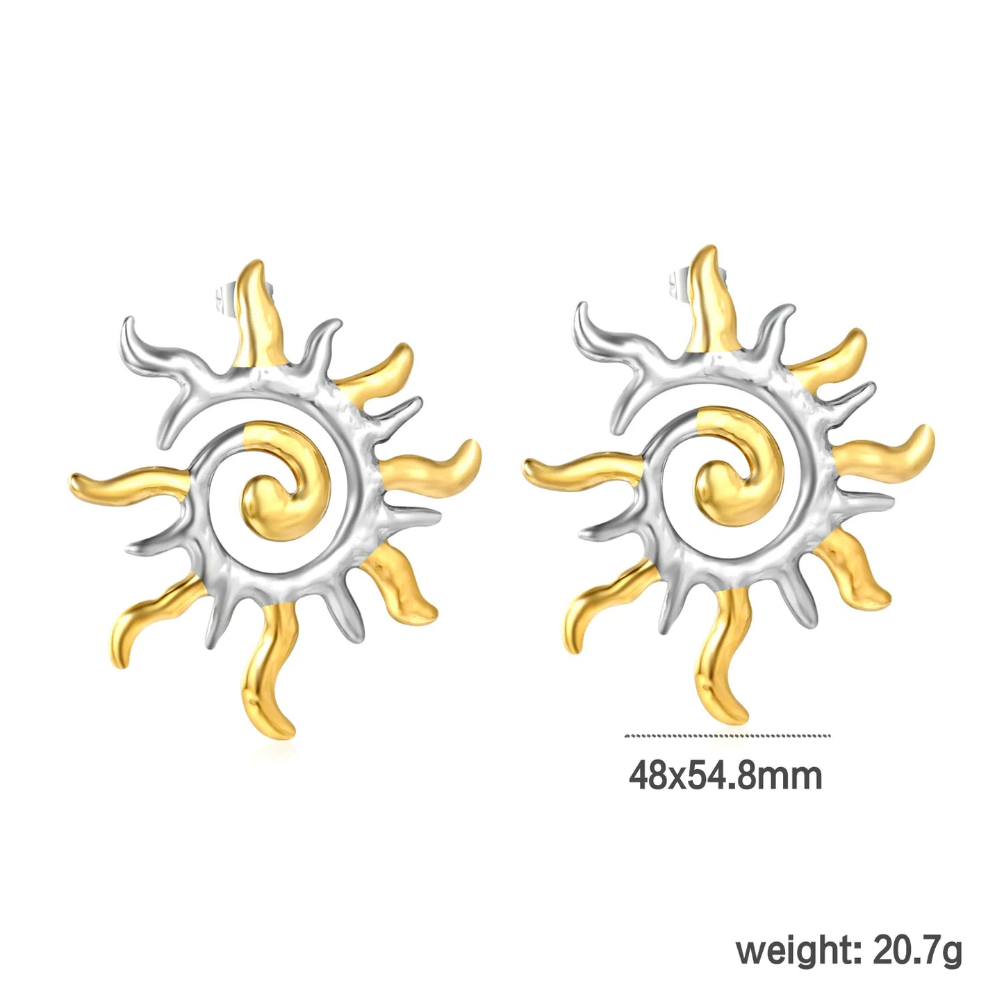 ✨ Wholesale Two-Tone Stainless Steel Sunflower Earrings | 48*54.8mm Cutout Spiral Design | Hypoallergenic Statement Ear Studs