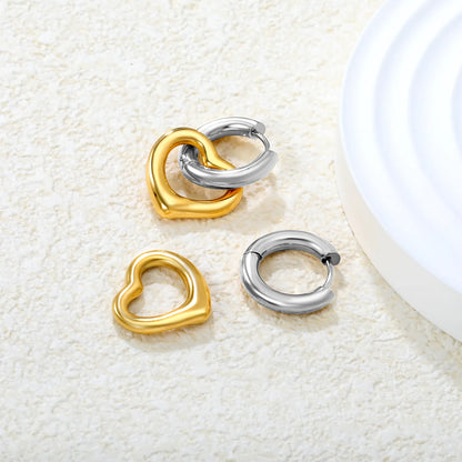 ✨ Wholesale Two-Tone/Gold Stainless Steel Ear Cuff + Heart Earrings | 3.0mm Inner Dia 10mm | 14.5*16.2mm Gold Peach Heart | Hypoallergenic Clip-On Design