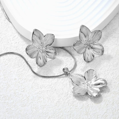 ✨ Wholesale Floral Set: 31x33mm Earrings + 30.9x32.2mm Pendant w/ Snake Chain | Steel/Gold | Hypoallergenic