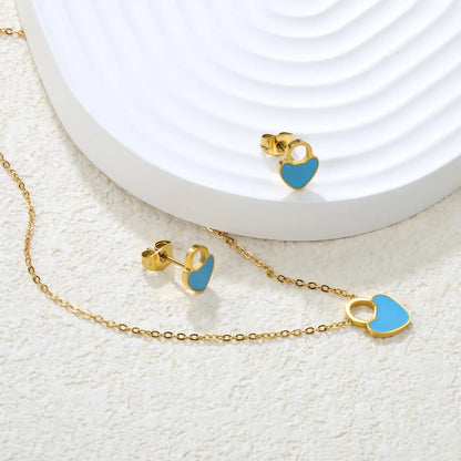 ✨💖 Romantic Heart Enamel Set: Earrings + Pendant | Gold Stainless Steel Wholesale