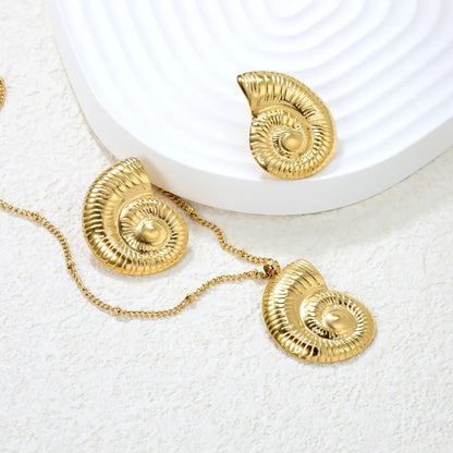 🌊 Gold Seashell Earring & Pendant Set Stainless Steel Conch Jewelry | 28mm Earrings, 27.4mm Necklace, 40+5cm Bead Chain | Wholesale Boho