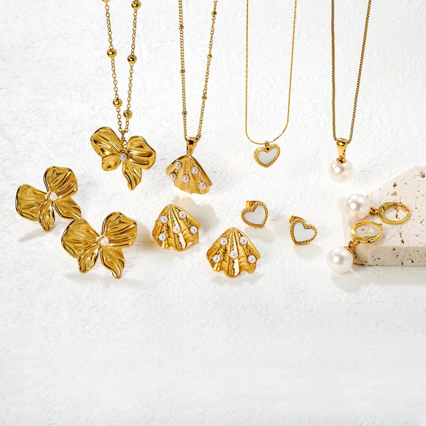 ✨ 40+5cm Artificial Pearls/ PVD 18K Gold Jewelry Set Wholesale (MOQ 10+) | Stainless Steel Necklace & Earrings 🌍 | Hypoallergenic Luxury Gift Set