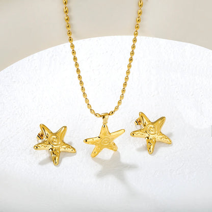 ⭐ Wholesale Threaded Starfish Set | 26x26.6mm Earrings+Pendant | Gold