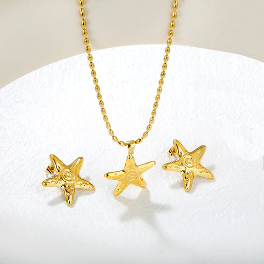 ⭐ Wholesale Threaded Starfish Set | 26x26.6mm Earrings+Pendant | Gold