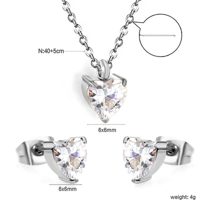 ✨ Wholesale Stainless Steel Zirconia Earrings & Pendant Sets | Teardrop/Heart/Round/Square/Oval/Rectangle Shape | 40cm+5cm Chain with Lobster Claw