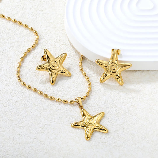 ⭐ Wholesale Threaded Starfish Set | 26x26.6mm Earrings+Pendant | Gold